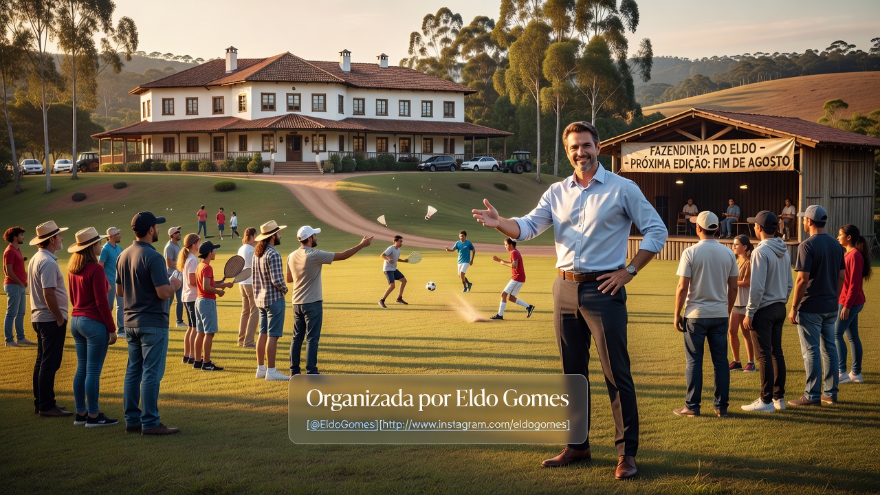O jornalista e influenciador Eldo Gomes (" [@EldoGomes](https://www.instagram.com/eldogomes) ") organizará a próxima edição da Fazendinha do Eldo, prevista para o fim de agosto, no Hotel Fazenda Clat, localizado no Distrito Federal.